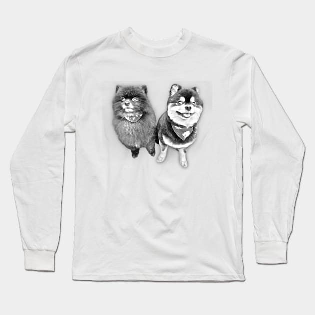 Mini Pomeranian Sketch Art Design Long Sleeve T-Shirt by Kawaii Sketch